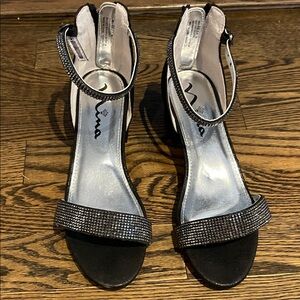 Nina Black Glitter Strap Dress Shoes